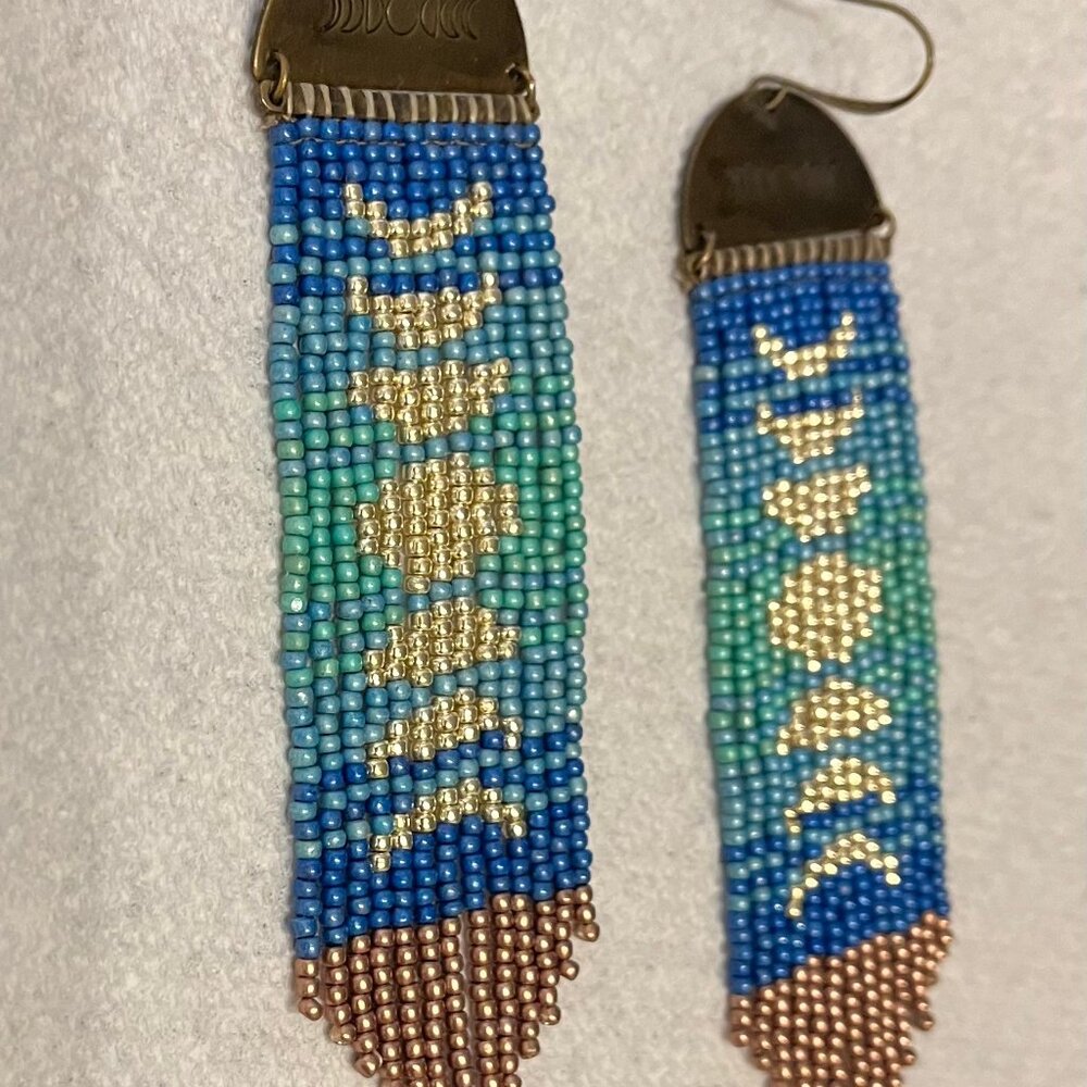 Bloom and Bestow Fringe Moon Phase Earrings - Twilight (Two-Tone Blue/Gold)